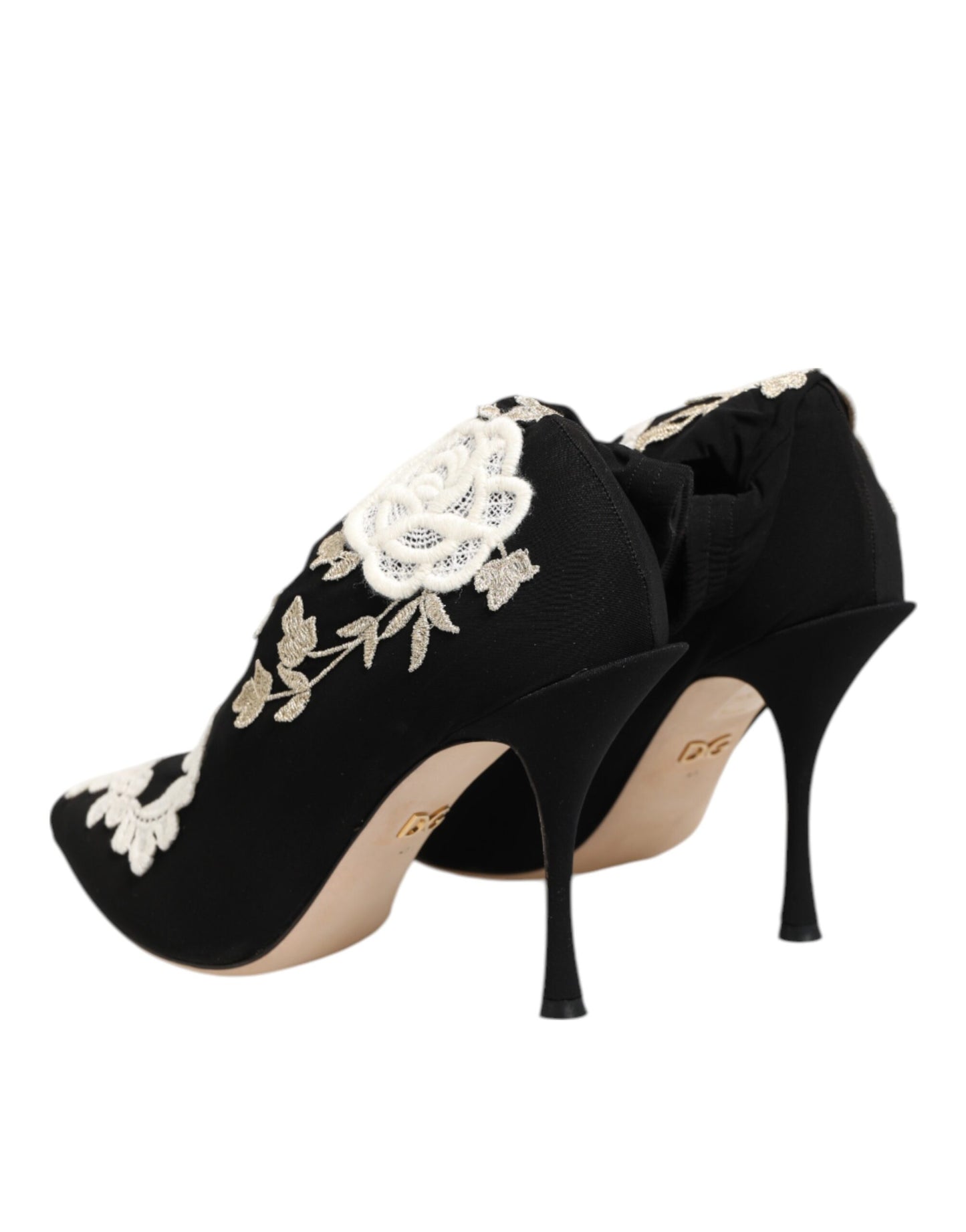 Dolce & Gabbana Black White Embroidered Jersey Stiletto Boots