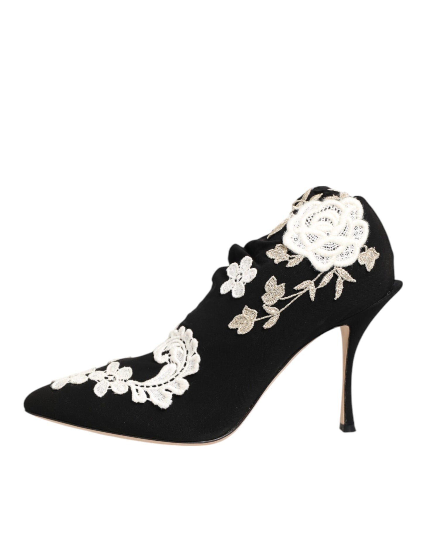 Dolce & Gabbana Black White Embroidered Jersey Stiletto Boots
