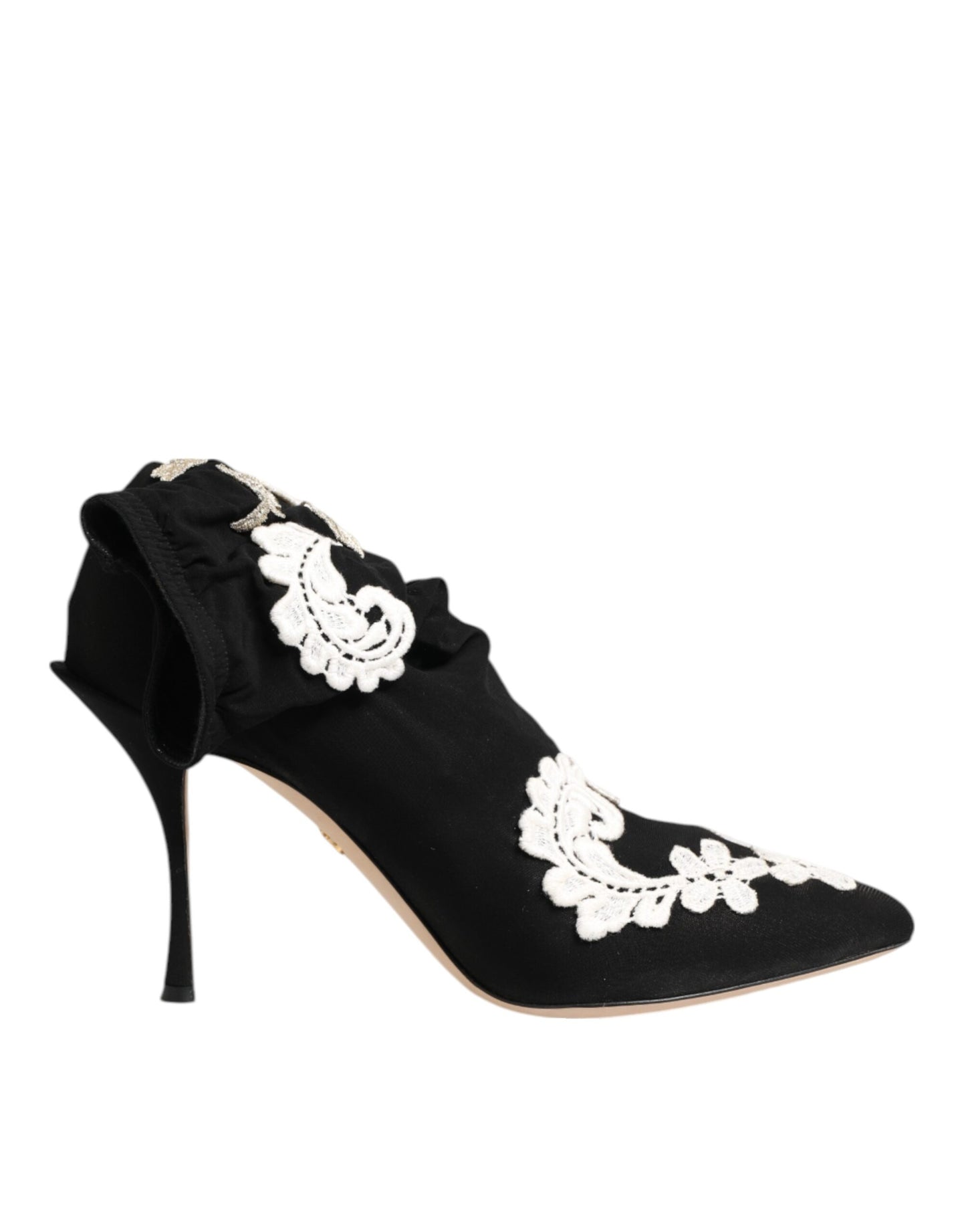 Dolce & Gabbana Black White Embroidered Jersey Stiletto Boots