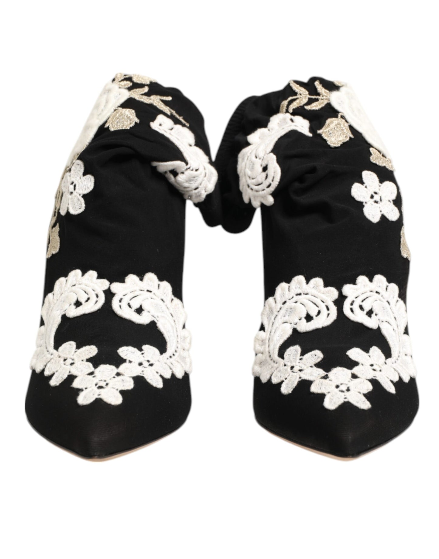 Dolce & Gabbana Black White Embroidered Jersey Stiletto Boots
