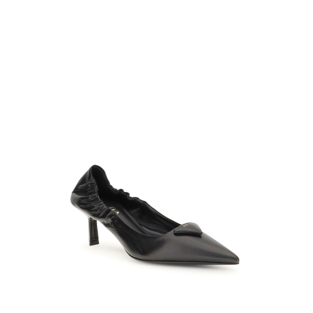 Prada Black Leather Logo Pumps for Women