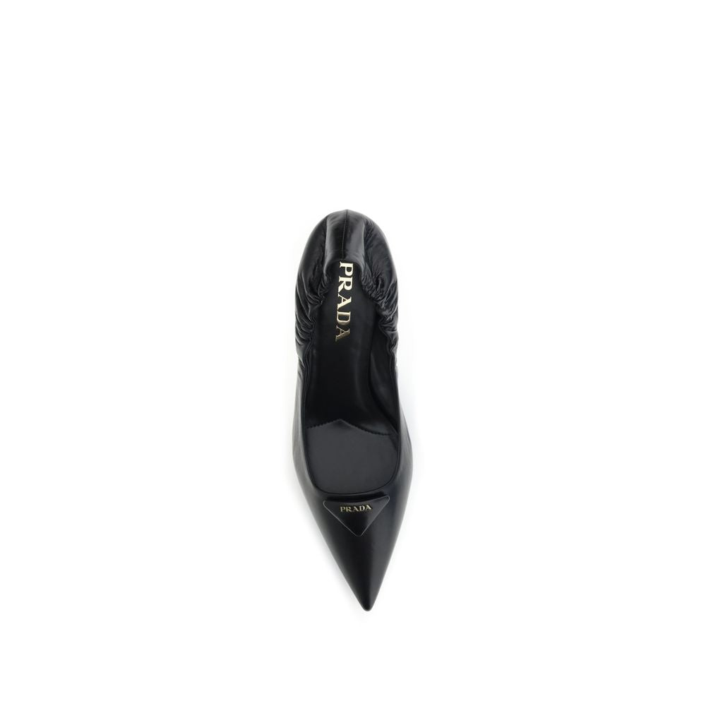 Prada Black Leather Logo Pumps for Women