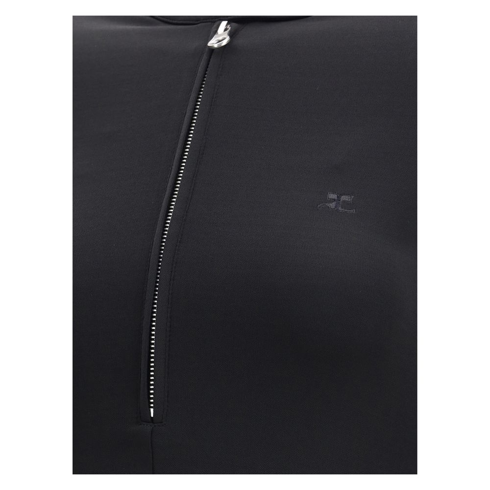 Courrèges Black Biker Crepe Jersey Zipped Long Sleeved Dress