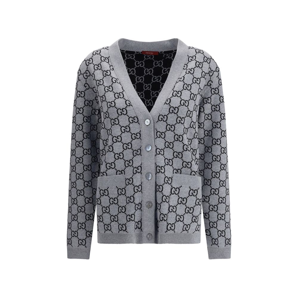 Gucci Long Sleeve V-Neck Cardigan Fine Wool with GG Tub