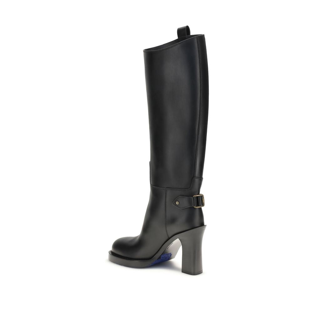 Burberry Black Leather Cavalier Heeled Boots