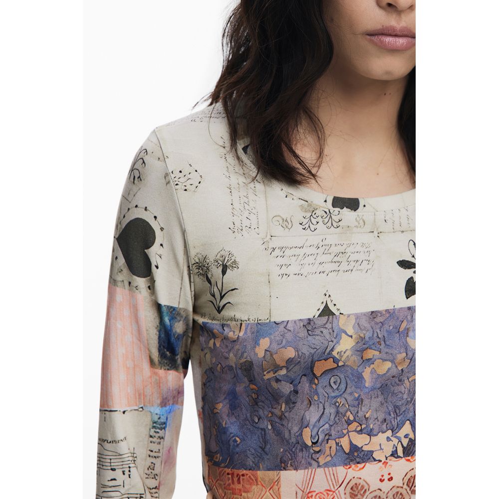 Desigual Beige Viscose Women T-Shirt - LIMBANI Long Sleeved Top