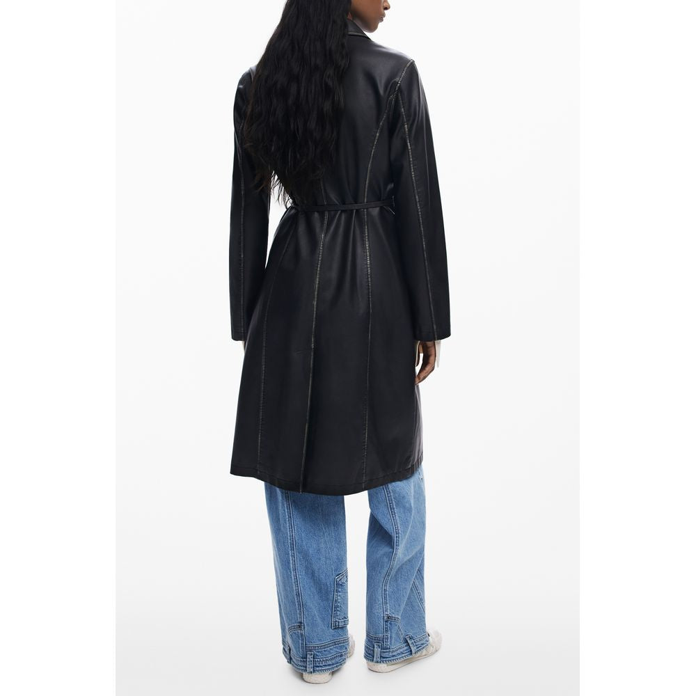 Desigual Black Faux Leather Trench Coat for Women
