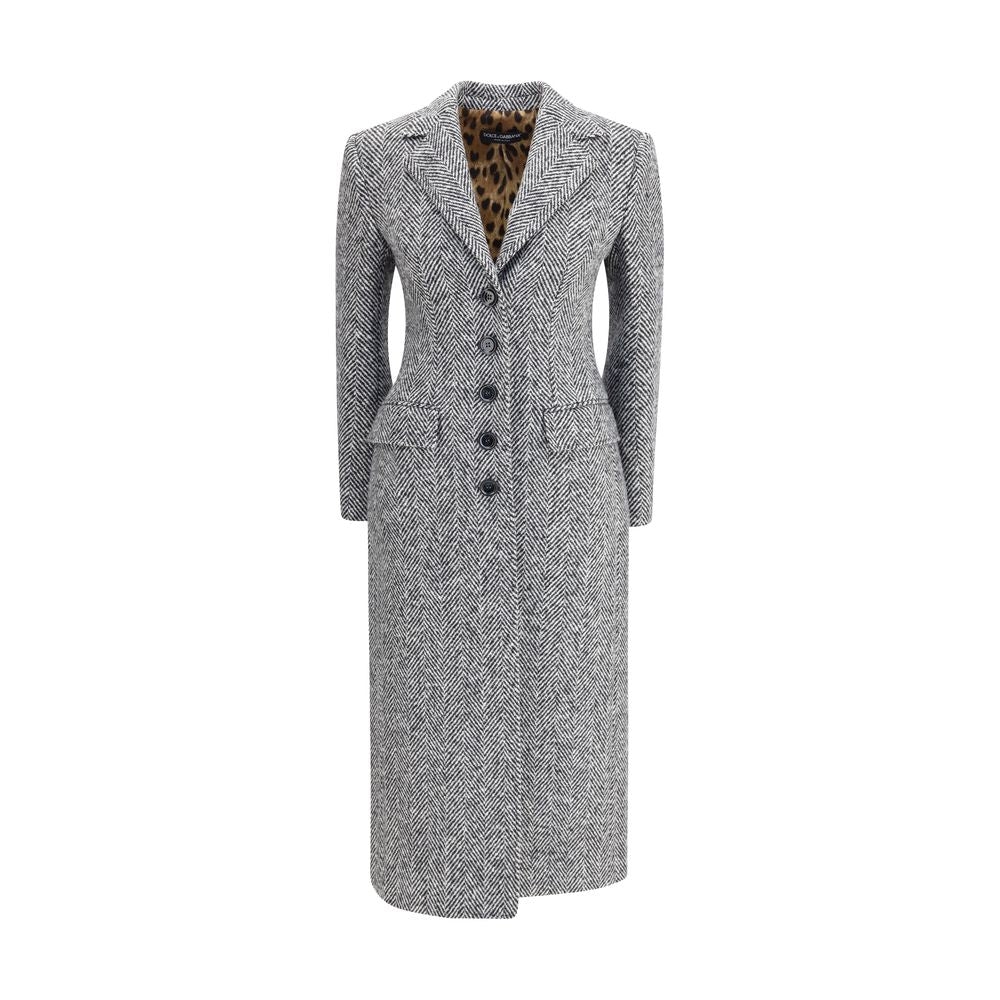 Dolce & Gabbana Single-breasted Grey Chevron Maxi Coat for Women