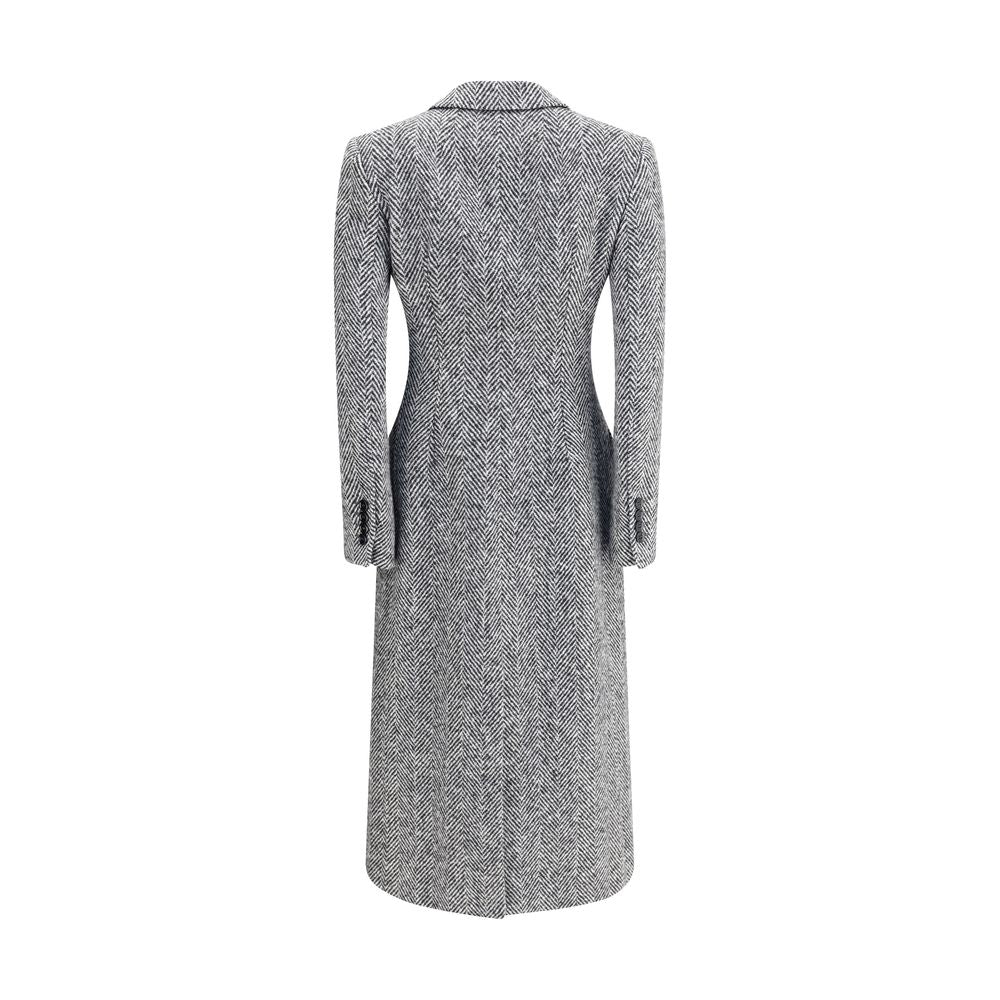 Dolce & Gabbana Single-breasted Grey Chevron Maxi Coat for Women