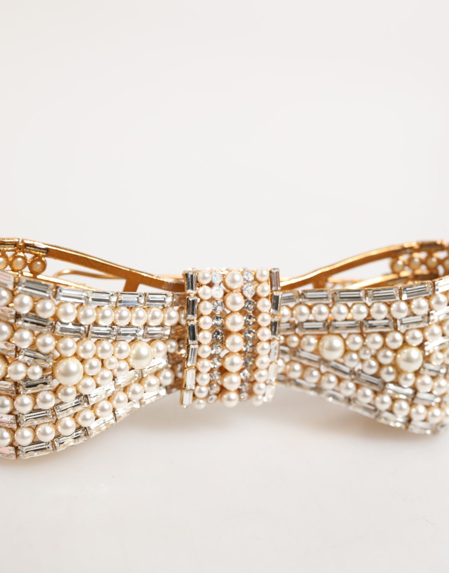 Dolce & Gabbana Gold Brass Glass Crystal Faux Pearl Embellished Brooch
