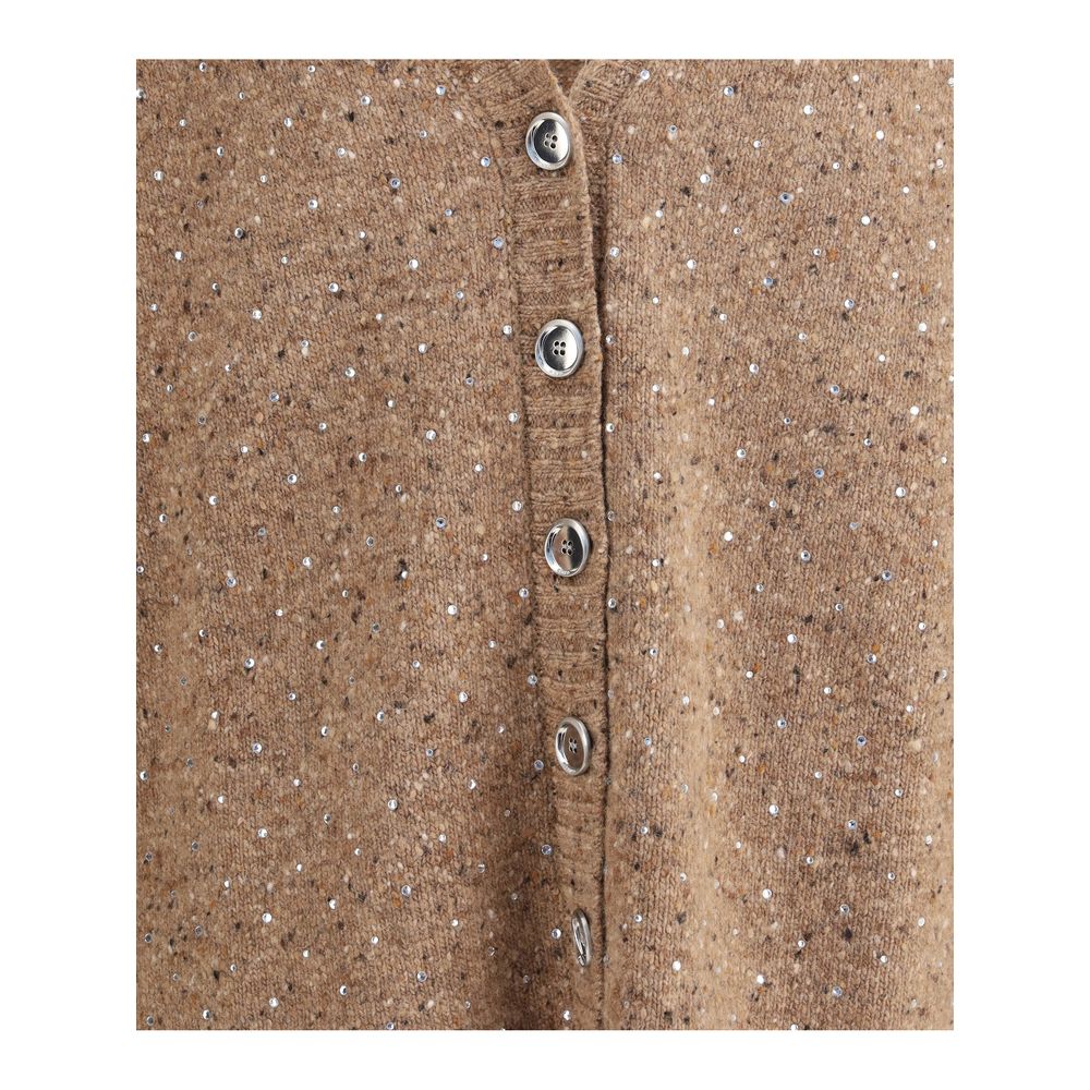 PINKO Bouclé Fabric Cardigan with Rhinestones
