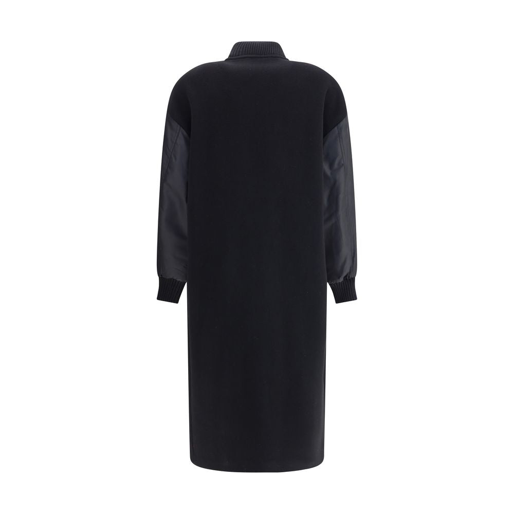 PINKO Black Maxi Bomber Coat with Contrast Satin Sleeves