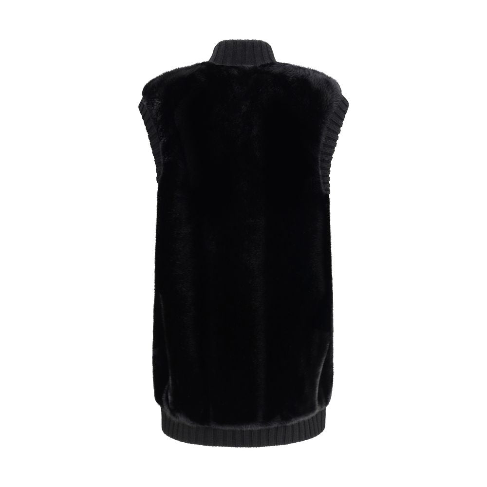 PINKO Black Faux Fur Gilet Vest for Women