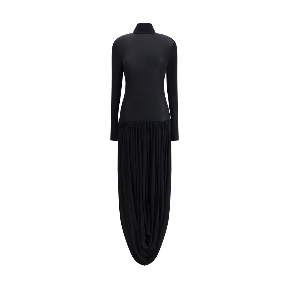 Magda Butrym Black Maxi Turtleneck Draped Skirt Dress