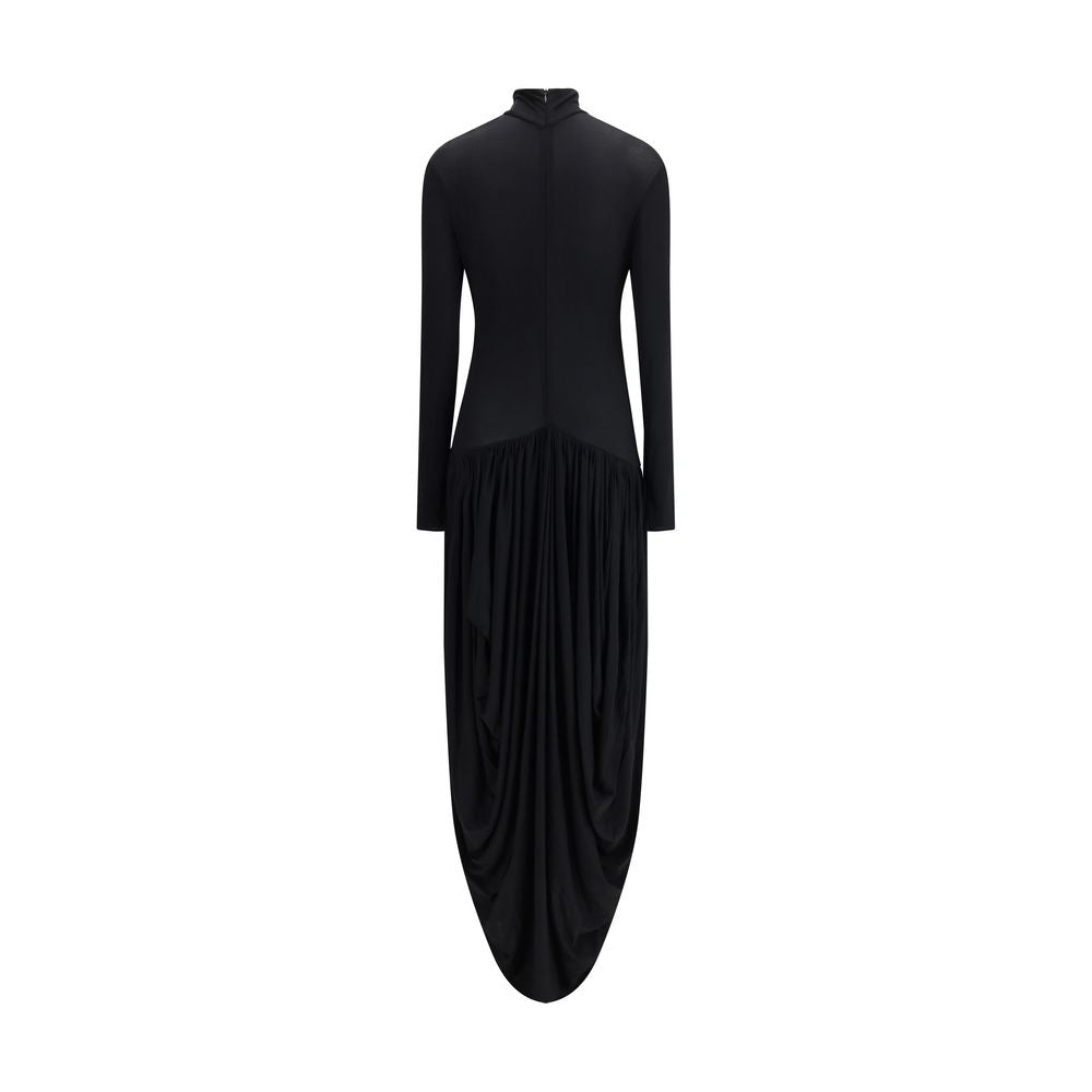 Magda Butrym Black Maxi Turtleneck Draped Skirt Dress