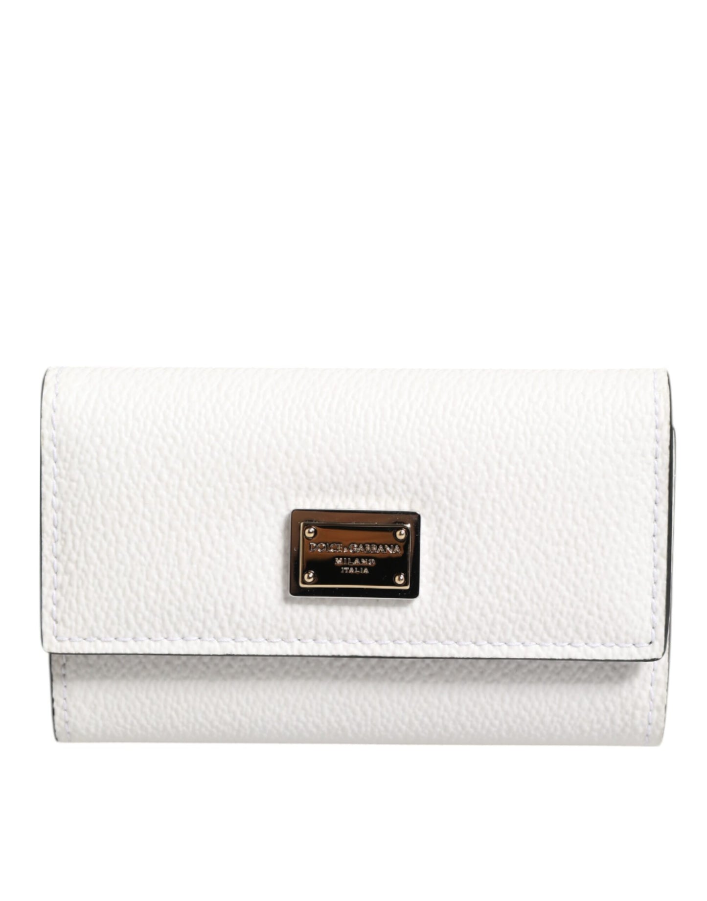 Dolce & Gabbana White Leather Card Case Holder with Gold Logo Plate