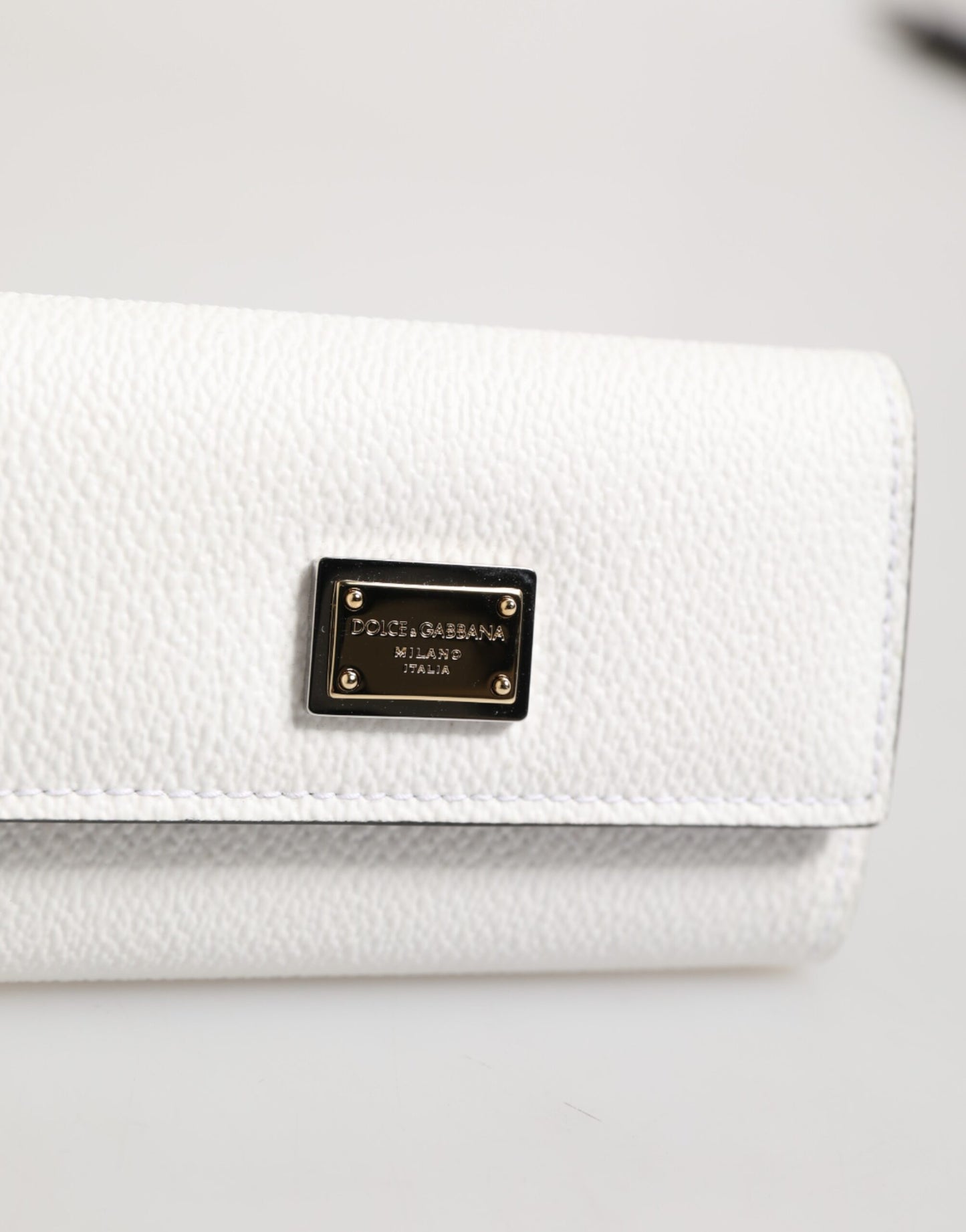 Dolce & Gabbana White Leather Card Case Holder with Gold Logo Plate