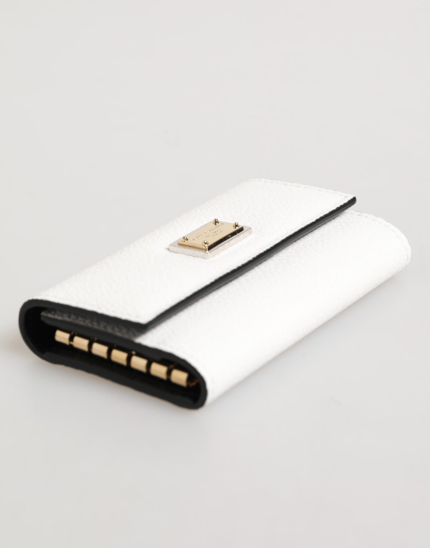 Dolce & Gabbana White Leather Card Case Holder with Gold Logo Plate