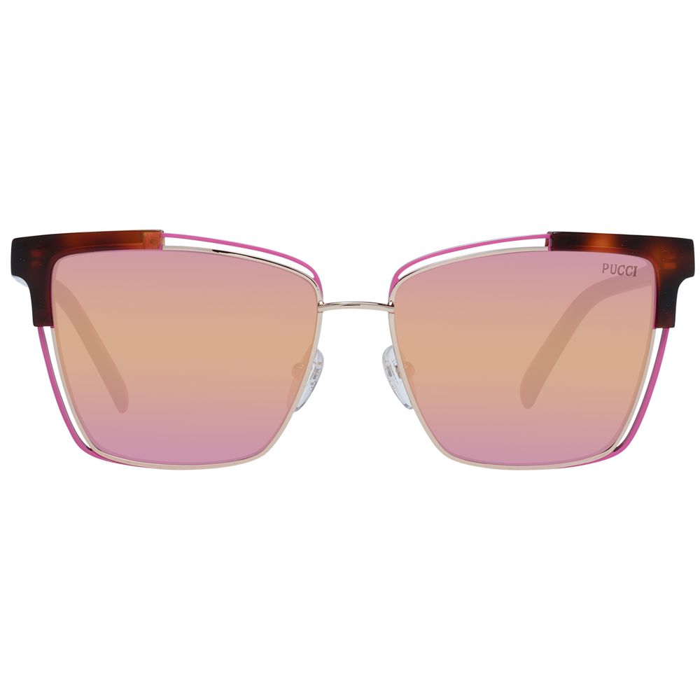 Emilio Pucci Women’s Sunglasses – Brown Cat Eye Frame, Multicolour Mirrored Lenses