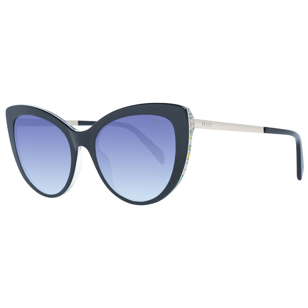Emilio Pucci Women’s Sunglasses – Black Cat Eye Frame, Blue Gradient Lenses