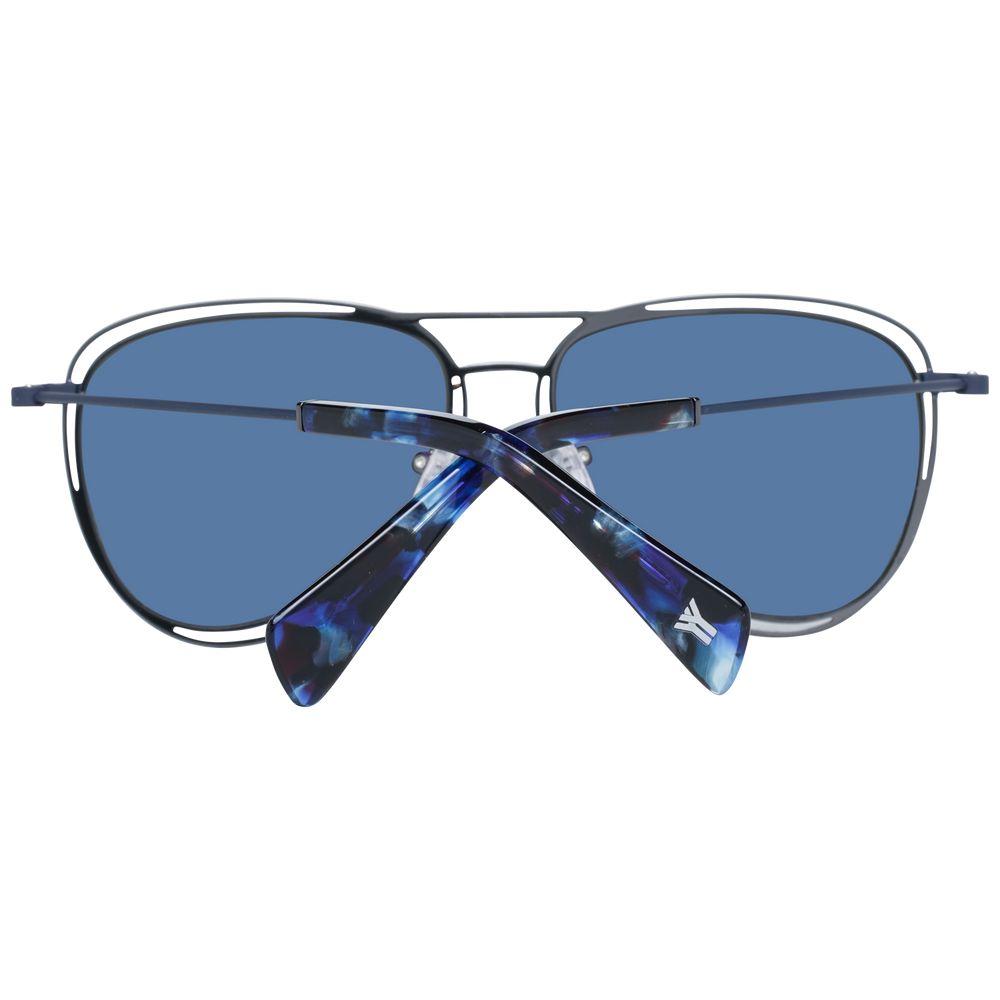 Yohji Yamamoto Men’s Sunglasses – Blue Aviator Frame with Mirrored Lenses