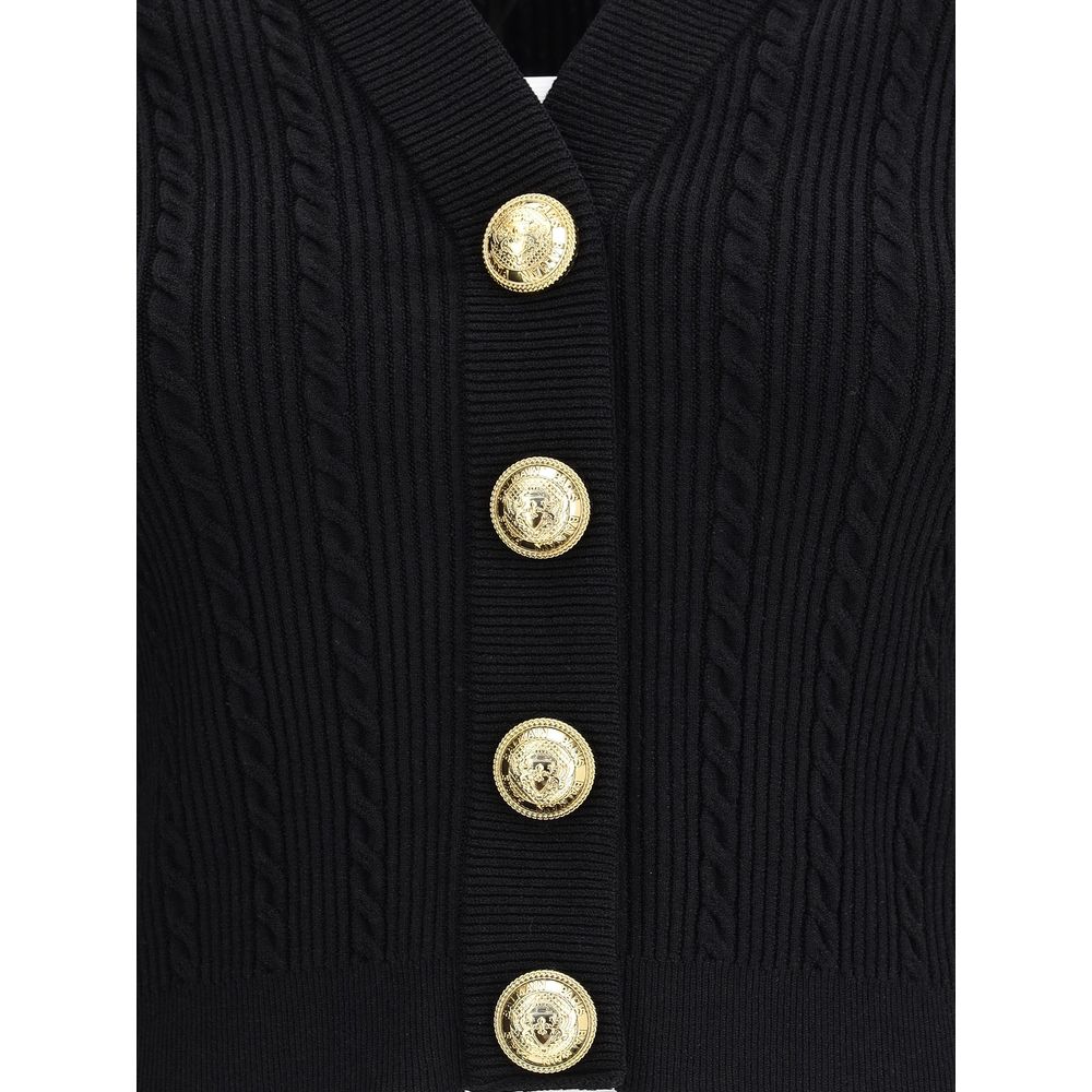 Balmain Ribbed and Braided Cardigan