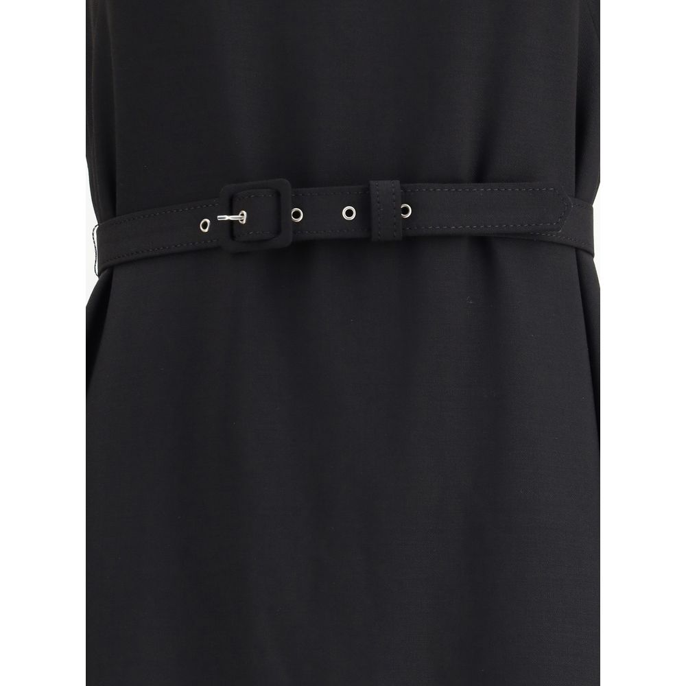Sara Roka Black Belted Wool Blend Sheath Dress