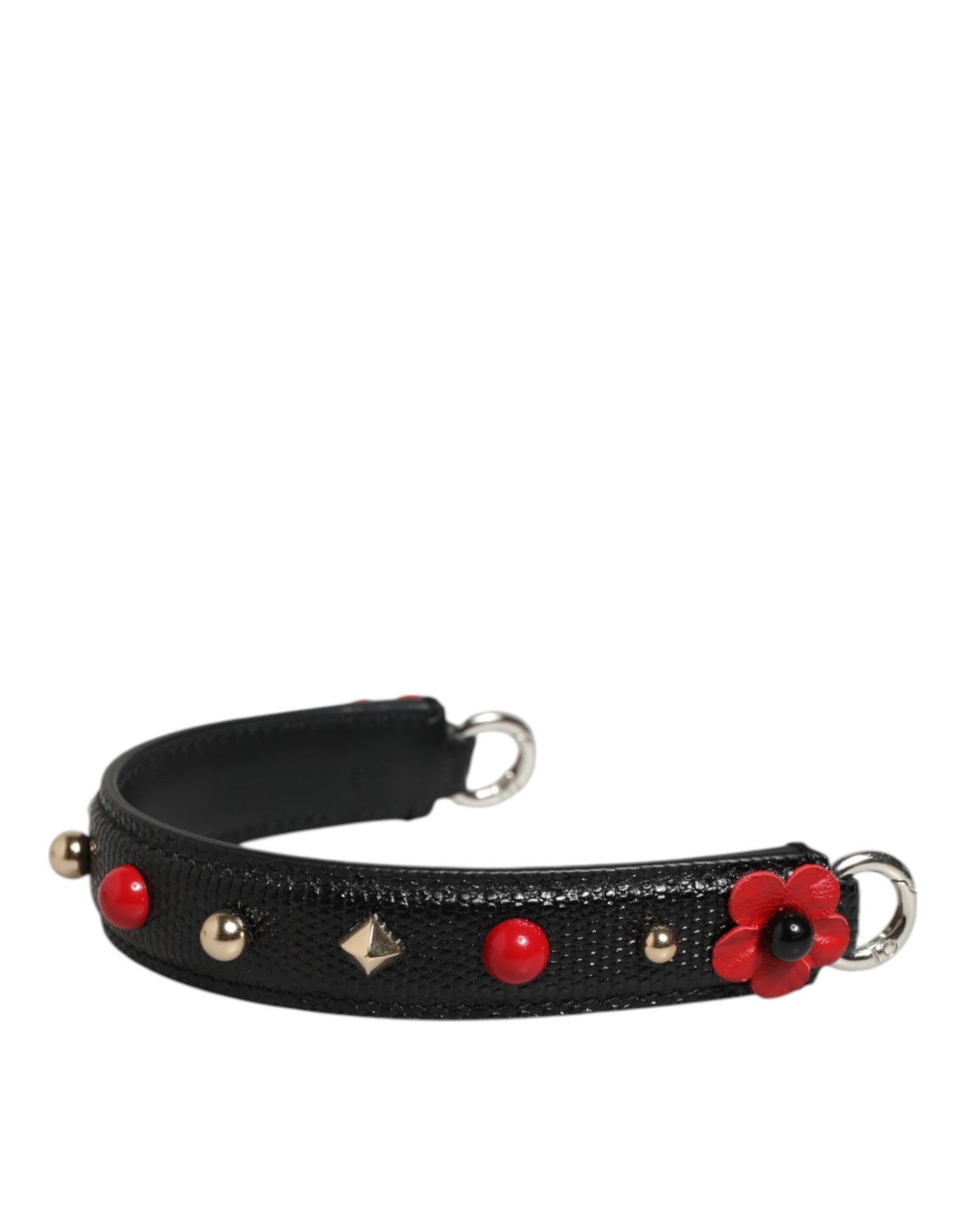Dolce & Gabbana Black Embellished Leather Bag Handle Shoulder Strap