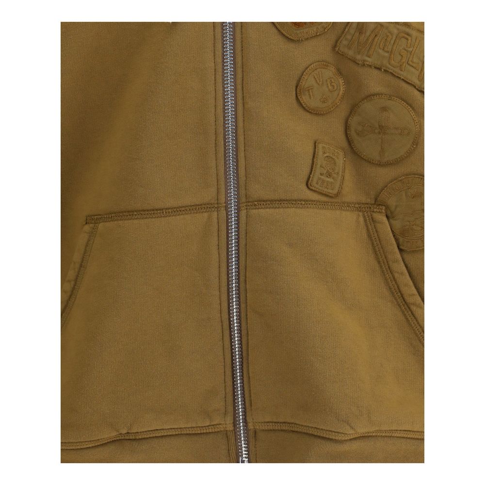 Dsquared² Brown Zip-Up Embroidered Hoodie for Men