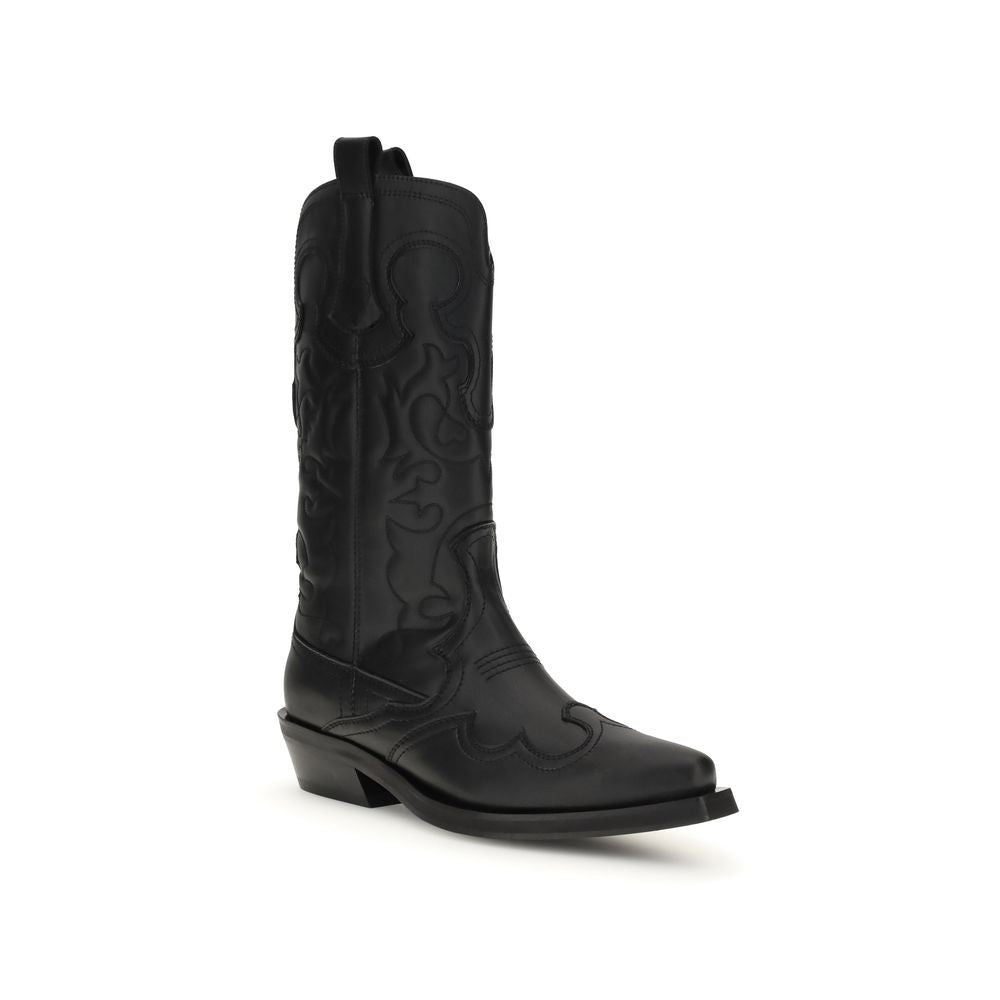 Ganni Mid Shaft Embroidered Western Boot