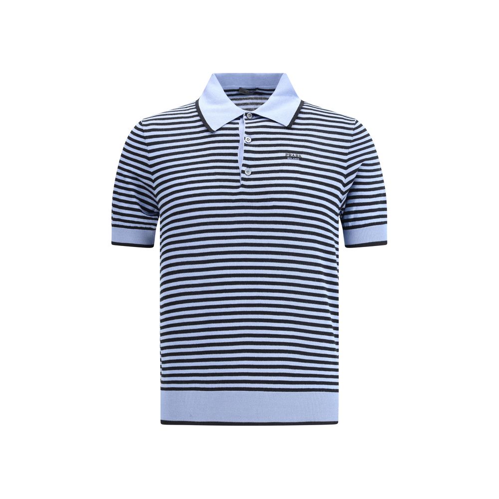 Prada Blue Striped Polo Short Sleeve Sweater for Men