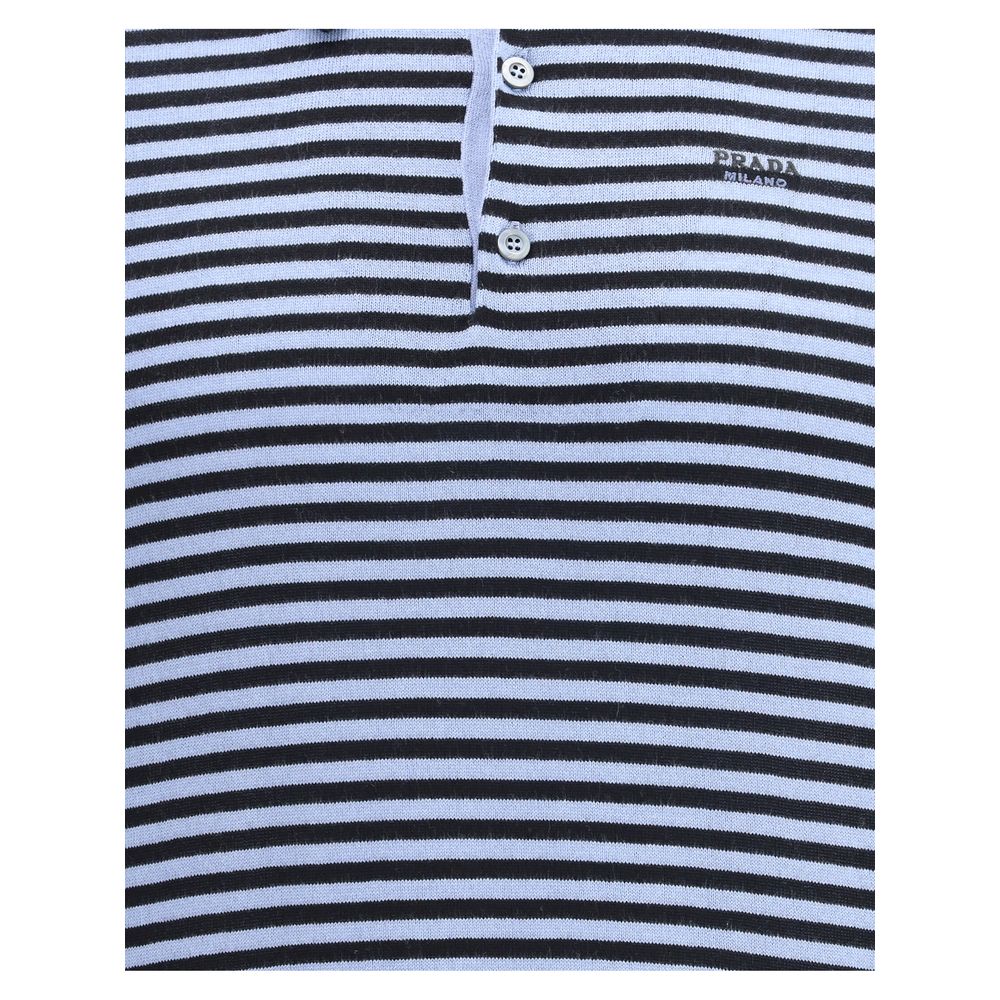 Prada Blue Striped Polo Short Sleeve Sweater for Men