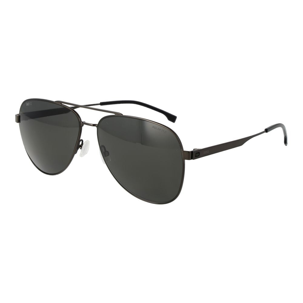 Hugo Boss Men’s Sunglasses – Gunmetal Aviator Frame, Grey Polarized Lenses