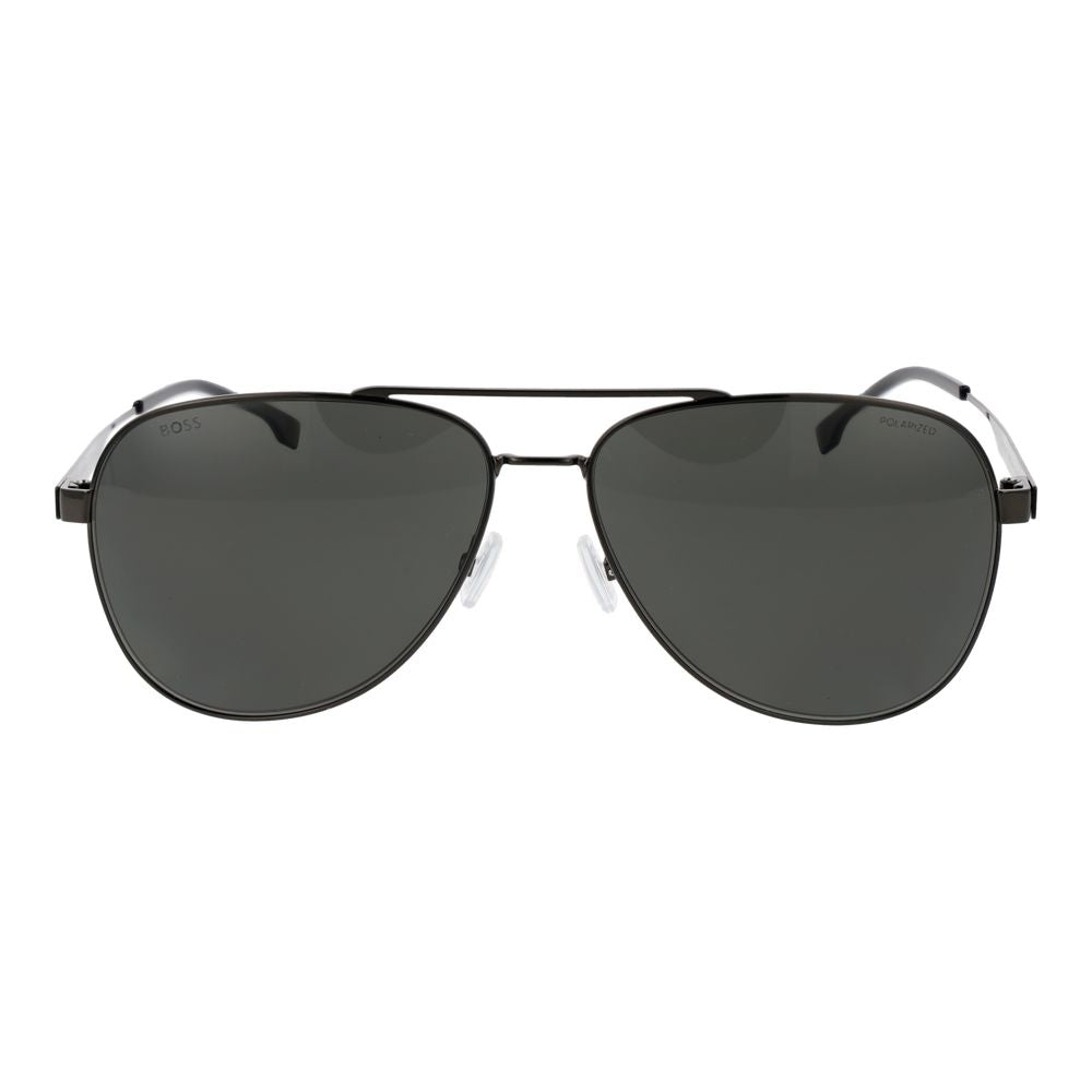 Hugo Boss Men’s Sunglasses – Gunmetal Aviator Frame, Grey Polarized Lenses