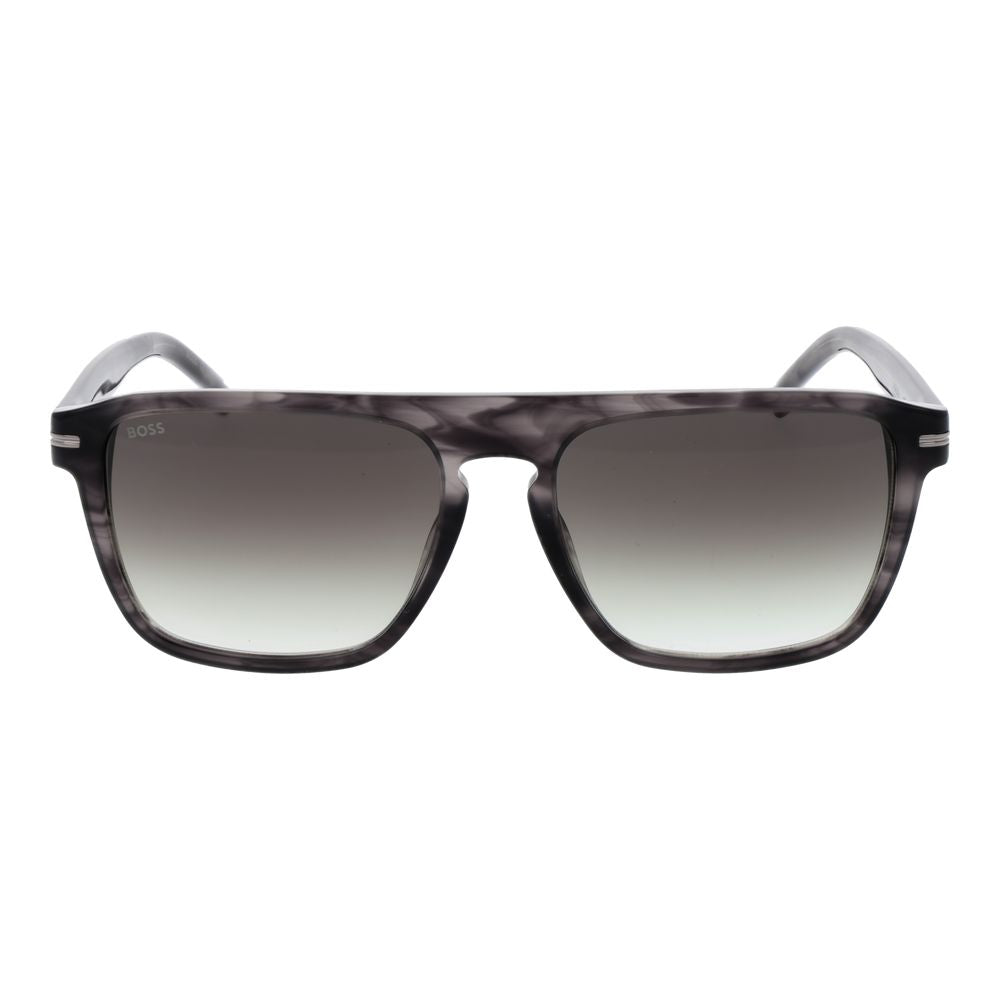 Hugo Boss Men’s Sunglasses – Grey Rectangle Frame, Green Gradient Lenses