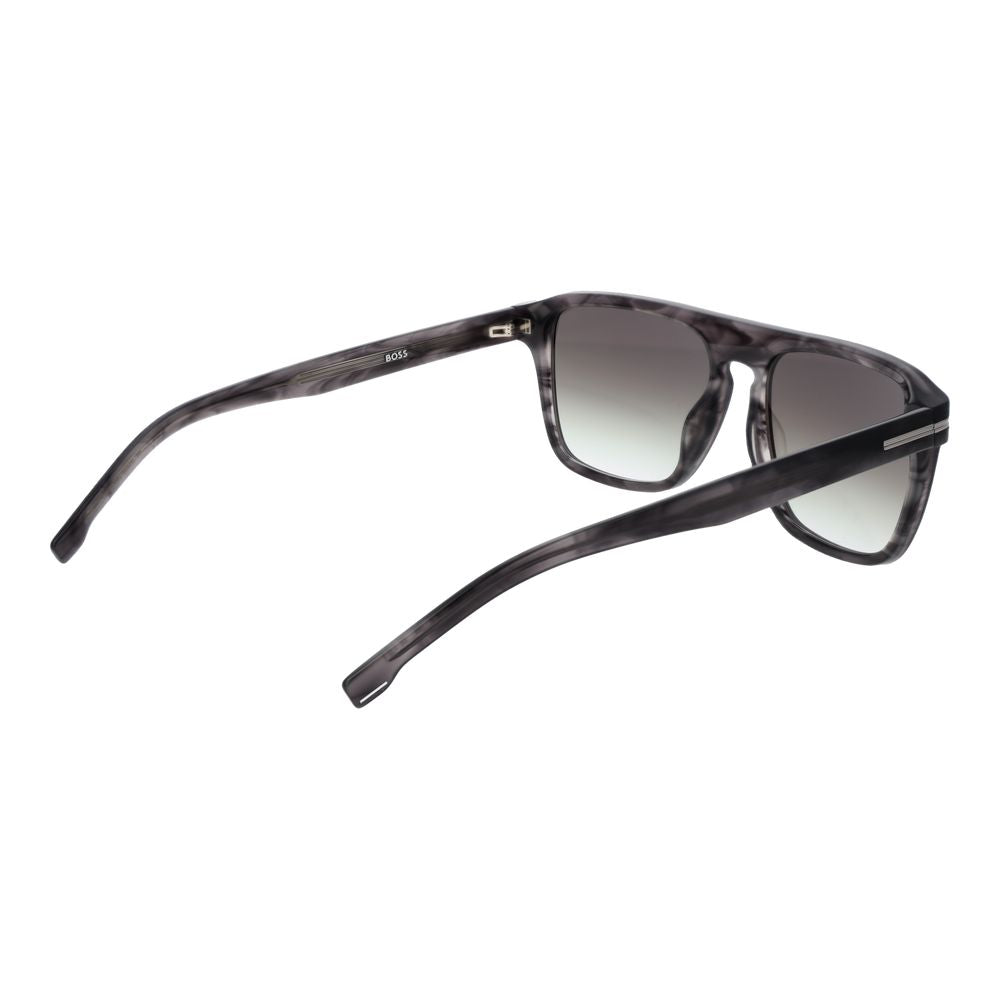 Hugo Boss Men’s Sunglasses – Grey Rectangle Frame, Green Gradient Lenses