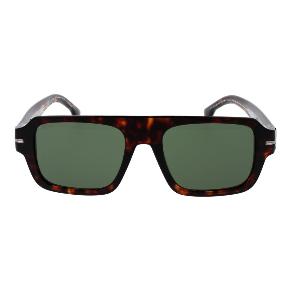 Hugo Boss Men’s Sunglasses – Brown Rectangular Frame, Green Lenses