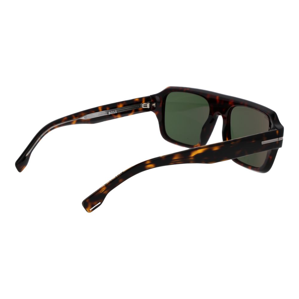 Hugo Boss Men’s Sunglasses – Brown Rectangular Frame, Green Lenses