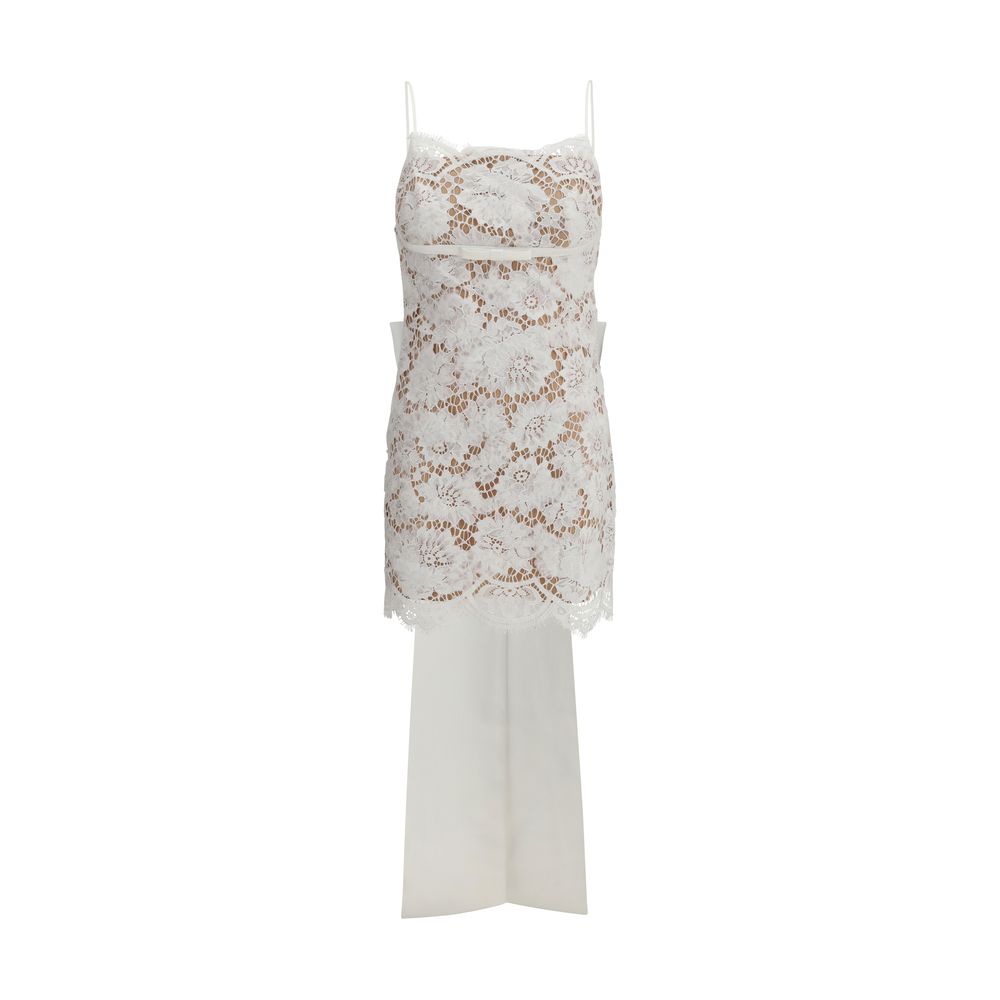 Self-Portrait Short Satin Dress with Lace Bow
