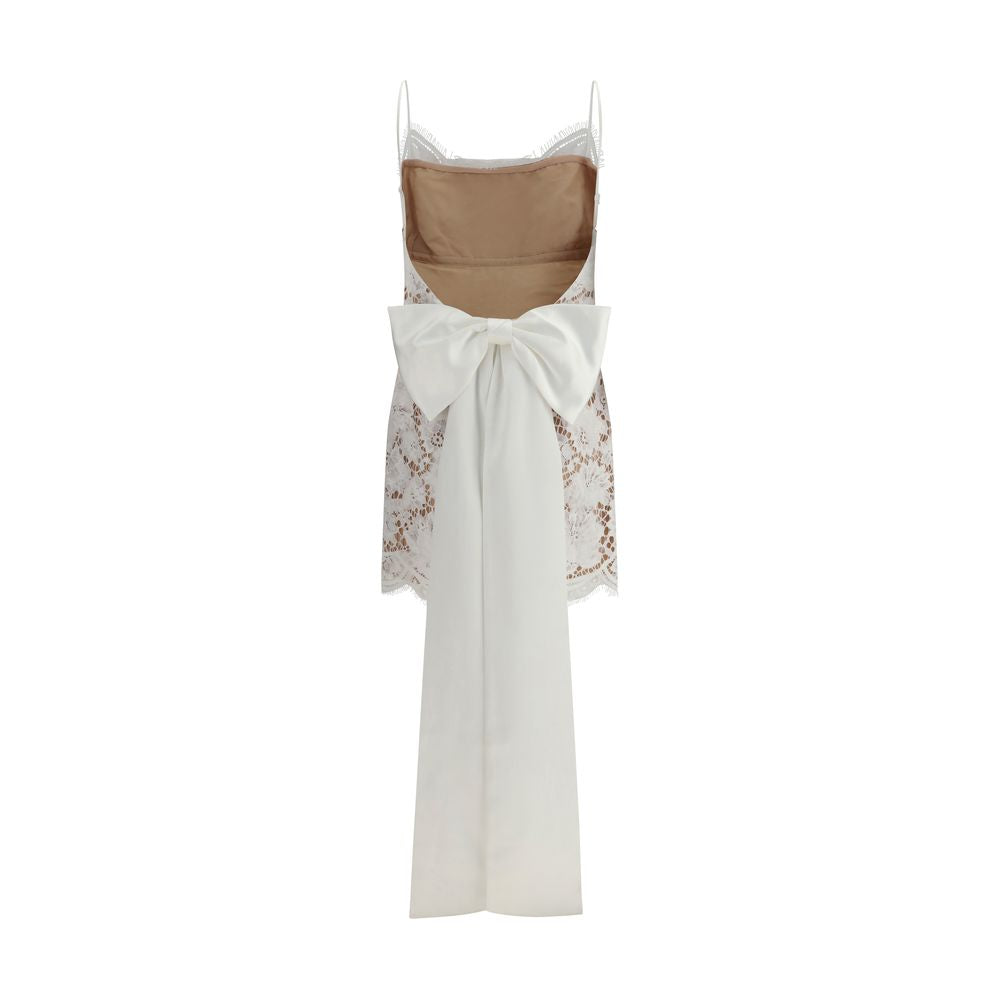 Self-Portrait Short Satin Dress with Lace Bow