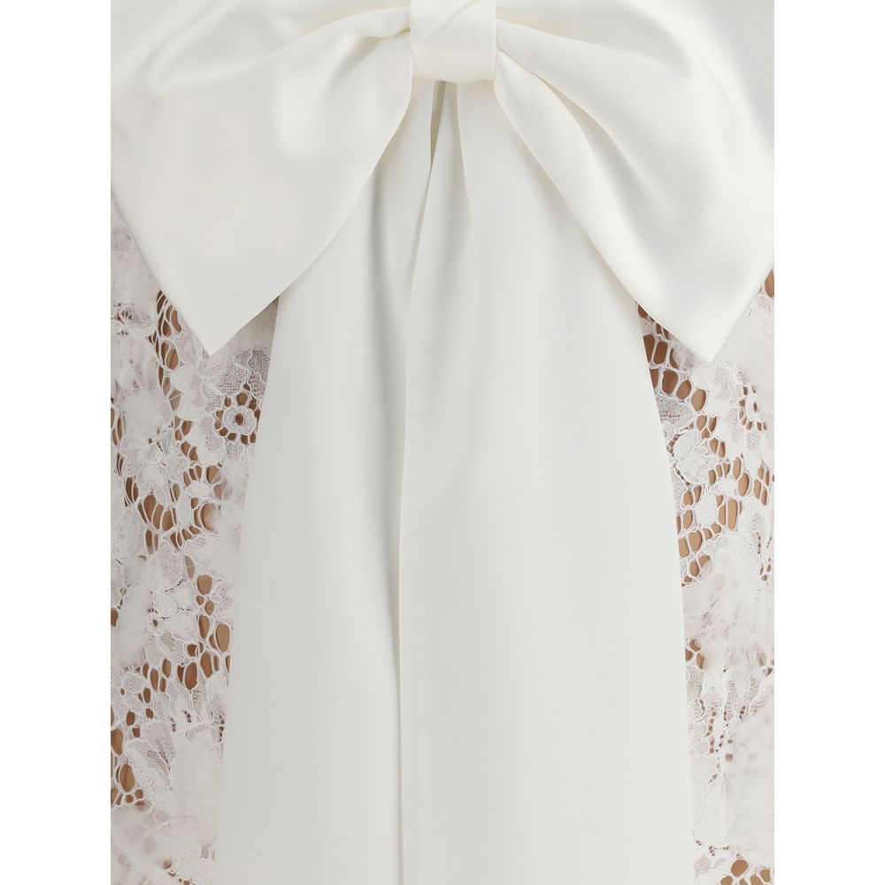 Self-Portrait Short Satin Dress with Lace Bow