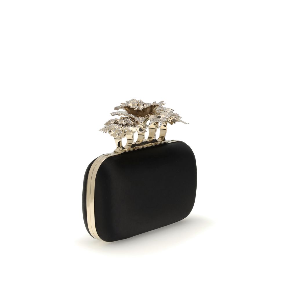 Alexander McQueen Black Carnation Knuckle Ring Clutch with Crystals