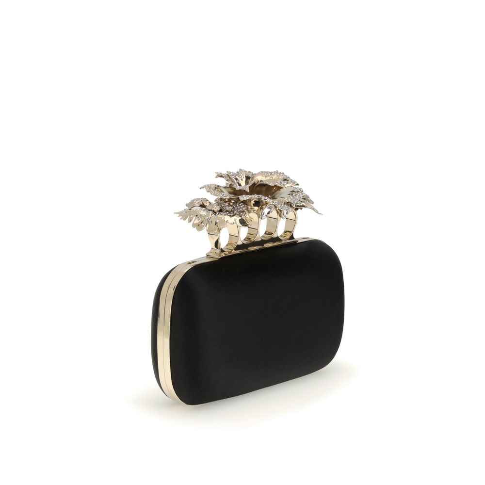 Alexander McQueen Black Carnation Knuckle Ring Clutch with Crystals