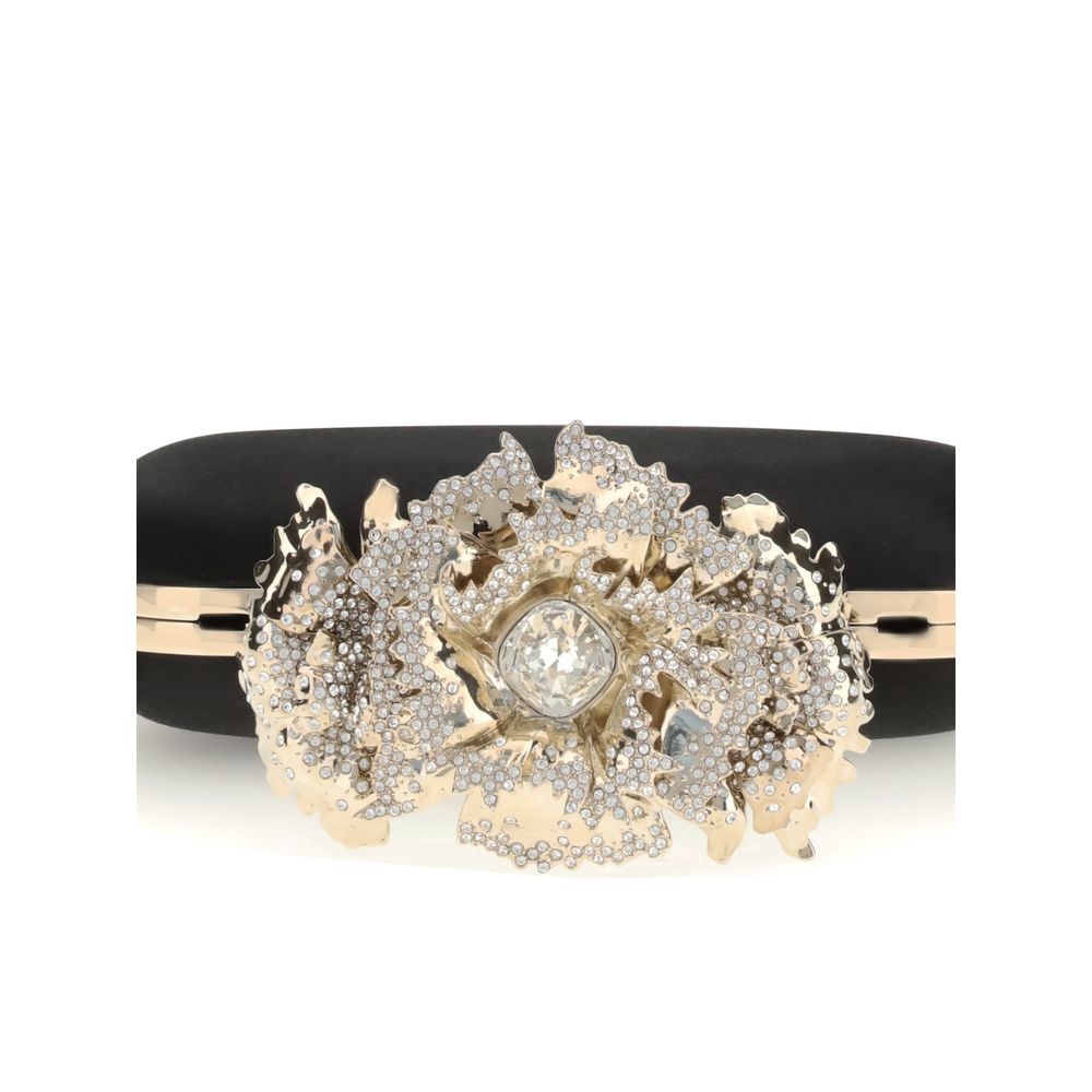 Alexander McQueen Black Carnation Knuckle Ring Clutch with Crystals
