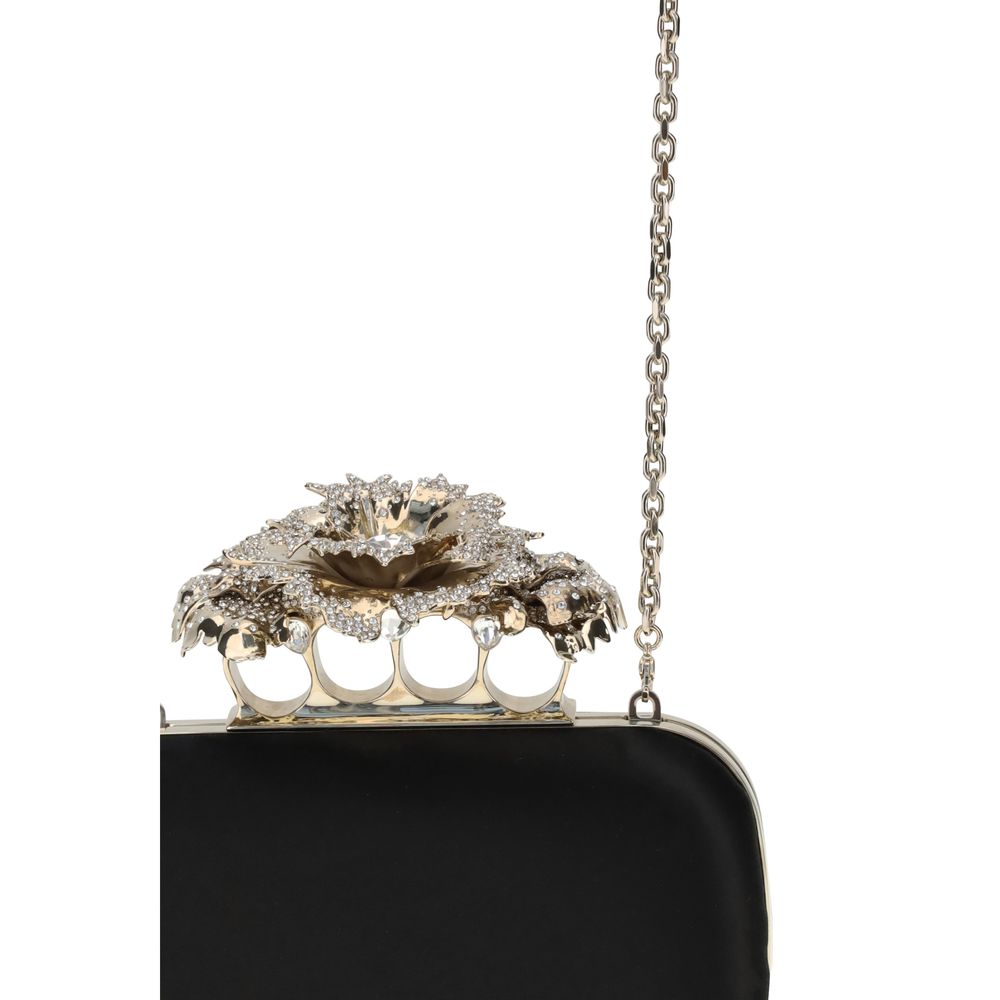 Alexander McQueen Black Carnation Knuckle Ring Clutch with Crystals