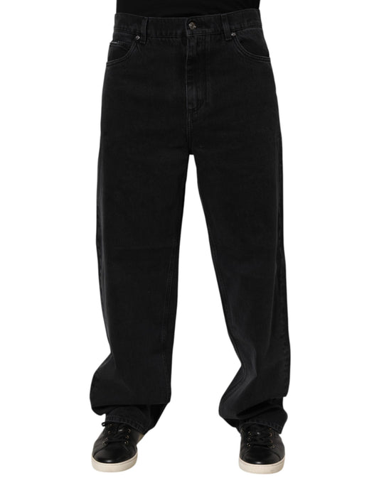 Dolce & Gabbana Black Denim Wide Leg Relaxed Fit Pants