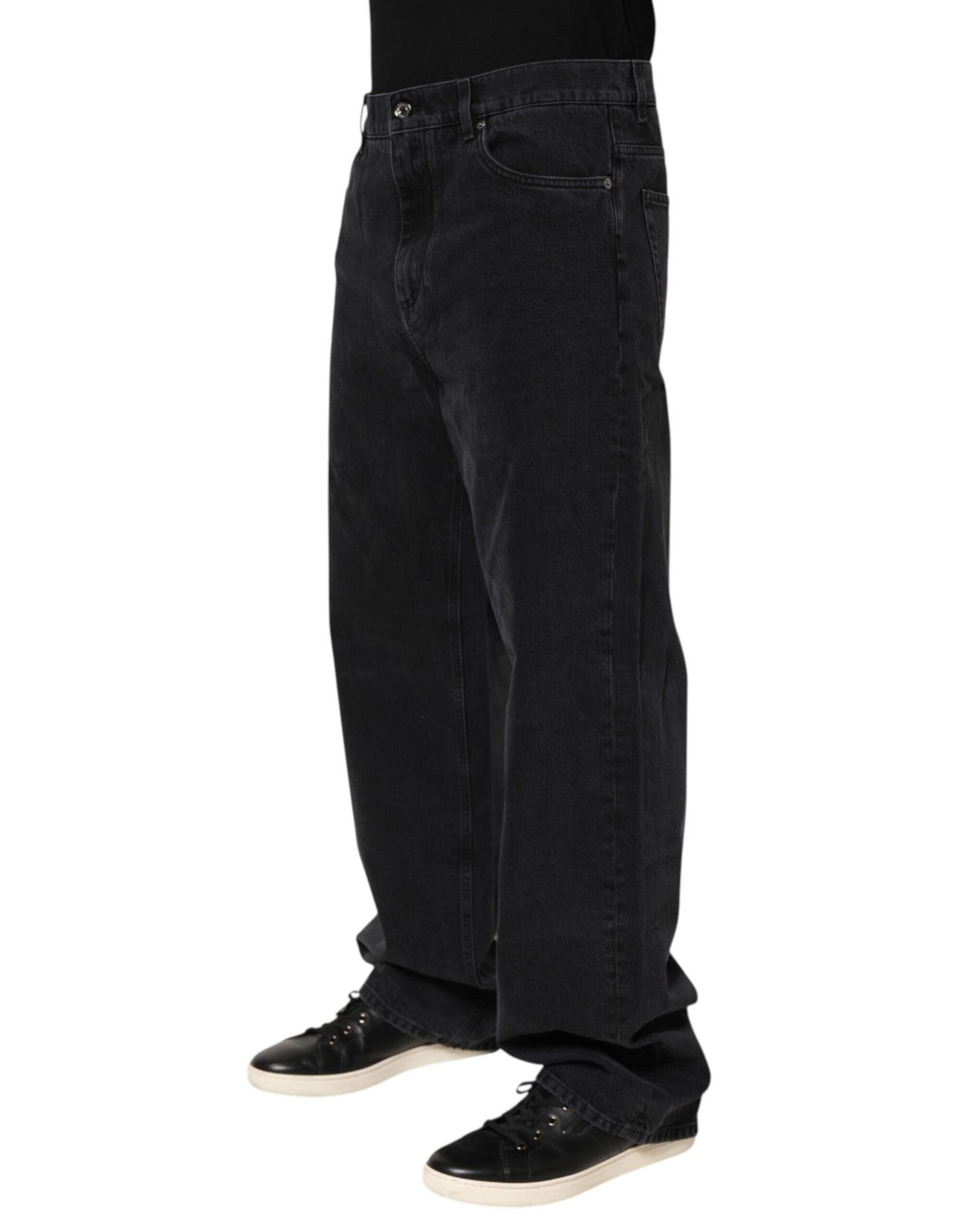 Dolce & Gabbana Black Denim Wide Leg Relaxed Fit Pants