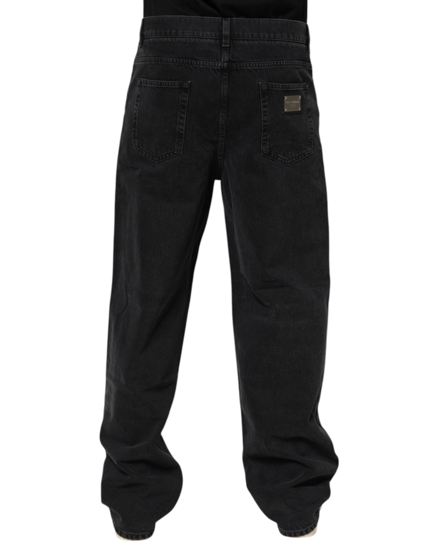 Dolce & Gabbana Black Denim Wide Leg Relaxed Fit Pants