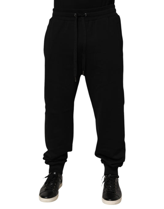 Dolce & Gabbana Black Cotton Drawstring Logo Sweatpants
