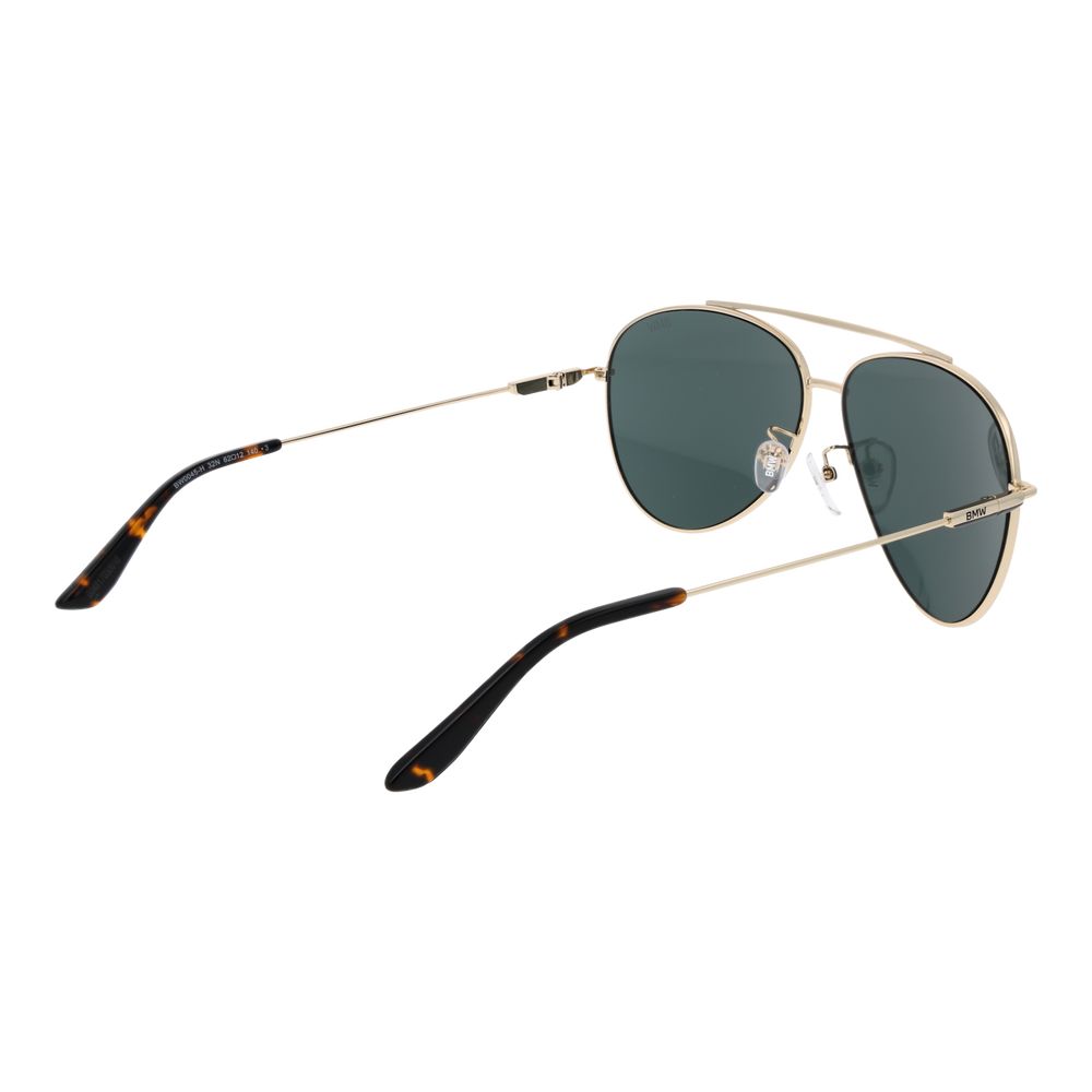 BMW Gold Men’s Sunglasses – Gold Aviator Frame, Green Lenses